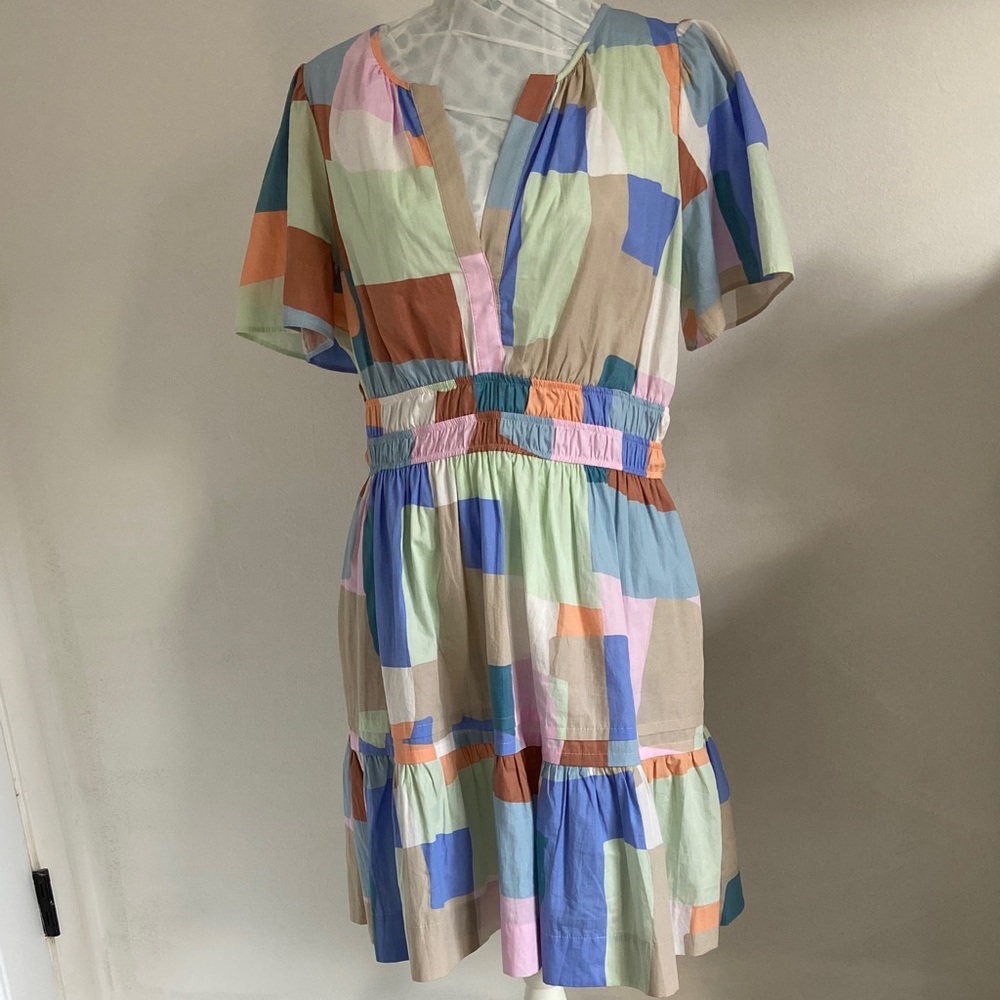 Anthropologie Multicolor Geometric Mini Dress - Pastel Blocks